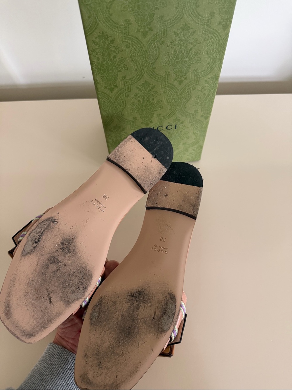Gucci Pink Leather Slide Sandals with Bamboo Buckle - Picture 3 of 5